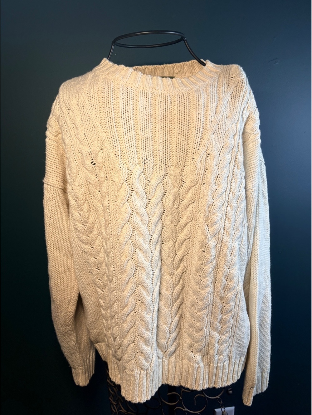 Vintage Outback Red Cream Cable Knit Crewneck Sweater Oversized Cozy Winter